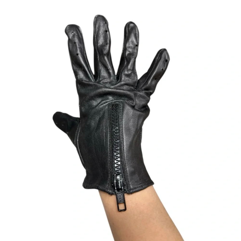 Women’s Medium Black Zip Leather Motorcycle Biker Gloves Excellent Condition!